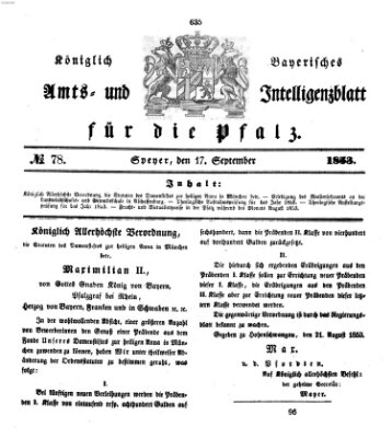 Königlich bayerisches Amts- und Intelligenzblatt für die Pfalz Samstag 17. September 1853