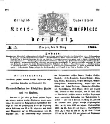Königlich-bayerisches Kreis-Amtsblatt der Pfalz (Königlich bayerisches Amts- und Intelligenzblatt für die Pfalz) Freitag 3. März 1854