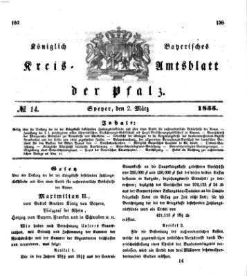 Königlich-bayerisches Kreis-Amtsblatt der Pfalz (Königlich bayerisches Amts- und Intelligenzblatt für die Pfalz) Freitag 2. März 1855