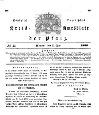 Königlich-bayerisches Kreis-Amtsblatt der Pfalz (Königlich bayerisches Amts- und Intelligenzblatt für die Pfalz) Dienstag 12. Juni 1855