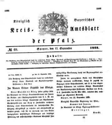 Königlich-bayerisches Kreis-Amtsblatt der Pfalz (Königlich bayerisches Amts- und Intelligenzblatt für die Pfalz) Samstag 15. September 1855