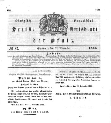 Königlich-bayerisches Kreis-Amtsblatt der Pfalz (Königlich bayerisches Amts- und Intelligenzblatt für die Pfalz) Donnerstag 29. November 1855