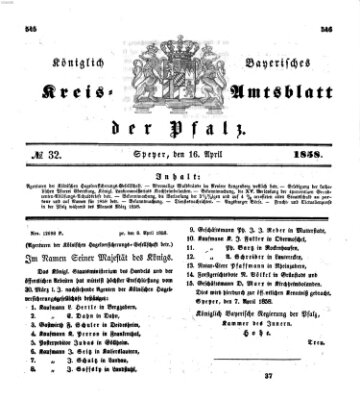 Königlich-bayerisches Kreis-Amtsblatt der Pfalz (Königlich bayerisches Amts- und Intelligenzblatt für die Pfalz) Freitag 16. April 1858