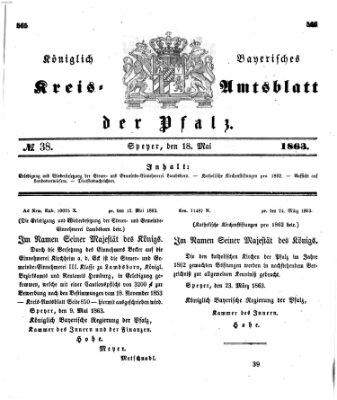 Königlich-bayerisches Kreis-Amtsblatt der Pfalz (Königlich bayerisches Amts- und Intelligenzblatt für die Pfalz) Montag 18. Mai 1863