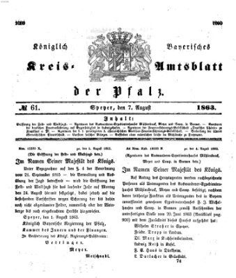 Königlich-bayerisches Kreis-Amtsblatt der Pfalz (Königlich bayerisches Amts- und Intelligenzblatt für die Pfalz) Freitag 7. August 1863