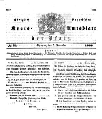 Königlich-bayerisches Kreis-Amtsblatt der Pfalz (Königlich bayerisches Amts- und Intelligenzblatt für die Pfalz) Montag 5. November 1866