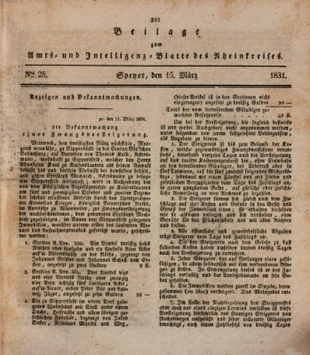Amts- und Intelligenzblatt des Königlich Bayerischen Rheinkreises (Königlich bayerisches Amts- und Intelligenzblatt für die Pfalz) Dienstag 15. März 1831