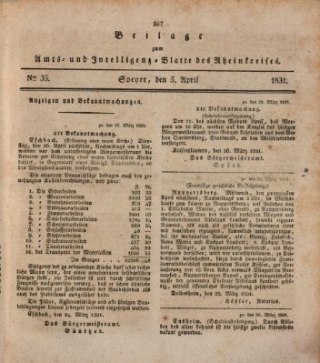 Amts- und Intelligenzblatt des Königlich Bayerischen Rheinkreises (Königlich bayerisches Amts- und Intelligenzblatt für die Pfalz) Dienstag 5. April 1831