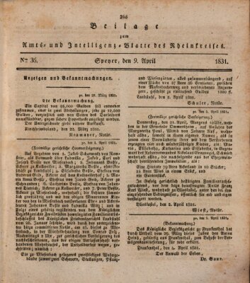 Amts- und Intelligenzblatt des Königlich Bayerischen Rheinkreises (Königlich bayerisches Amts- und Intelligenzblatt für die Pfalz) Samstag 9. April 1831