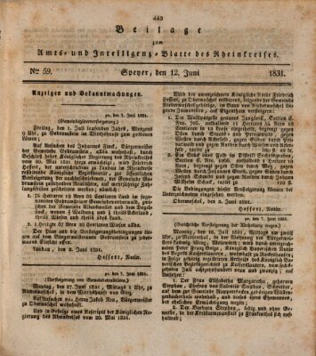 Amts- und Intelligenzblatt des Königlich Bayerischen Rheinkreises (Königlich bayerisches Amts- und Intelligenzblatt für die Pfalz) Sonntag 12. Juni 1831
