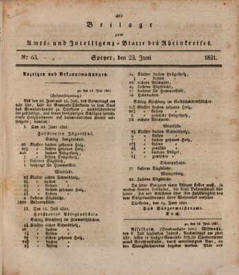 Amts- und Intelligenzblatt des Königlich Bayerischen Rheinkreises (Königlich bayerisches Amts- und Intelligenzblatt für die Pfalz) Donnerstag 23. Juni 1831