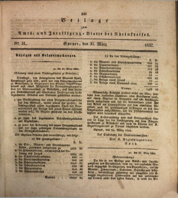 Amts- und Intelligenzblatt des Königlich Bayerischen Rheinkreises (Königlich bayerisches Amts- und Intelligenzblatt für die Pfalz) Freitag 30. März 1832