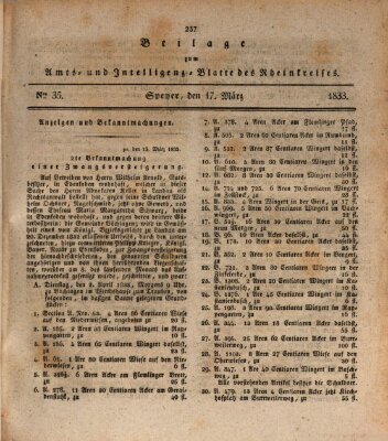 Amts- und Intelligenzblatt des Königlich Bayerischen Rheinkreises (Königlich bayerisches Amts- und Intelligenzblatt für die Pfalz) Sonntag 17. März 1833