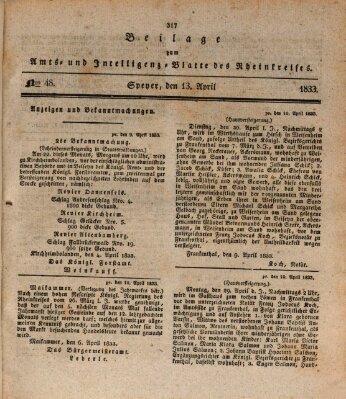 Amts- und Intelligenzblatt des Königlich Bayerischen Rheinkreises (Königlich bayerisches Amts- und Intelligenzblatt für die Pfalz) Samstag 13. April 1833