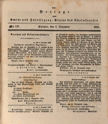 Amts- und Intelligenzblatt des Königlich Bayerischen Rheinkreises (Königlich bayerisches Amts- und Intelligenzblatt für die Pfalz) Sonntag 8. Dezember 1833