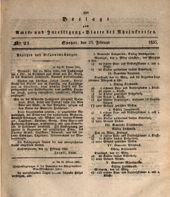 Amts- und Intelligenzblatt des Königlich Bayerischen Rheinkreises (Königlich bayerisches Amts- und Intelligenzblatt für die Pfalz) Mittwoch 25. Februar 1835