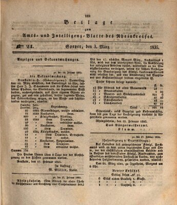 Amts- und Intelligenzblatt des Königlich Bayerischen Rheinkreises (Königlich bayerisches Amts- und Intelligenzblatt für die Pfalz) Dienstag 3. März 1835