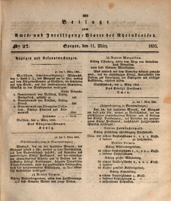 Amts- und Intelligenzblatt des Königlich Bayerischen Rheinkreises (Königlich bayerisches Amts- und Intelligenzblatt für die Pfalz) Mittwoch 11. März 1835