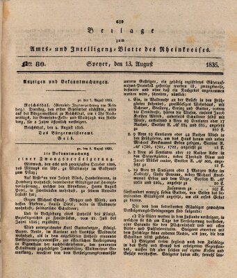 Amts- und Intelligenzblatt des Königlich Bayerischen Rheinkreises (Königlich bayerisches Amts- und Intelligenzblatt für die Pfalz) Donnerstag 13. August 1835