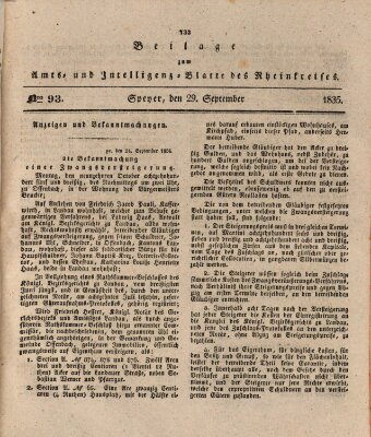 Amts- und Intelligenzblatt des Königlich Bayerischen Rheinkreises (Königlich bayerisches Amts- und Intelligenzblatt für die Pfalz) Dienstag 29. September 1835