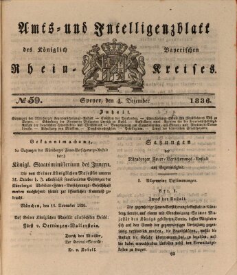 Amts- und Intelligenzblatt des Königlich Bayerischen Rheinkreises (Königlich bayerisches Amts- und Intelligenzblatt für die Pfalz) Sonntag 4. Dezember 1836