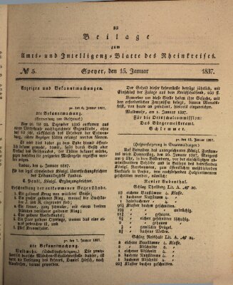 Amts- und Intelligenzblatt des Königlich Bayerischen Rheinkreises (Königlich bayerisches Amts- und Intelligenzblatt für die Pfalz) Sonntag 15. Januar 1837