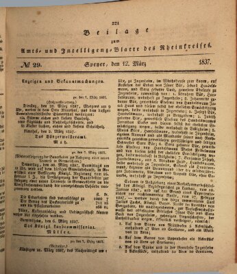 Amts- und Intelligenzblatt des Königlich Bayerischen Rheinkreises (Königlich bayerisches Amts- und Intelligenzblatt für die Pfalz) Sonntag 12. März 1837