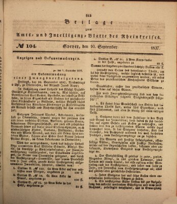 Amts- und Intelligenzblatt des Königlich Bayerischen Rheinkreises (Königlich bayerisches Amts- und Intelligenzblatt für die Pfalz) Sonntag 10. September 1837