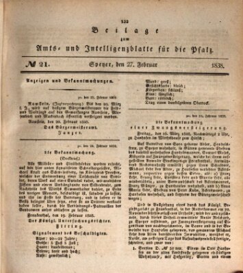 Königlich bayerisches Amts- und Intelligenzblatt für die Pfalz Dienstag 27. Februar 1838