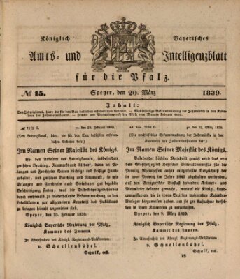 Königlich bayerisches Amts- und Intelligenzblatt für die Pfalz Mittwoch 20. März 1839