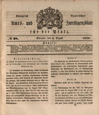 Königlich bayerisches Amts- und Intelligenzblatt für die Pfalz Freitag 2. August 1839