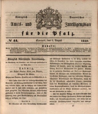 Königlich bayerisches Amts- und Intelligenzblatt für die Pfalz Donnerstag 6. August 1840