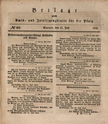 Königlich bayerisches Amts- und Intelligenzblatt für die Pfalz Mittwoch 22. Juli 1840