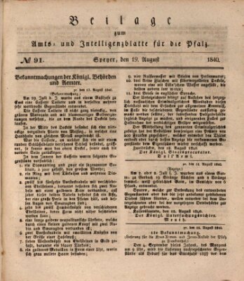 Königlich bayerisches Amts- und Intelligenzblatt für die Pfalz Mittwoch 19. August 1840
