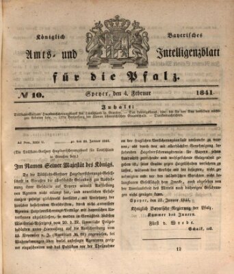Königlich bayerisches Amts- und Intelligenzblatt für die Pfalz Donnerstag 4. Februar 1841