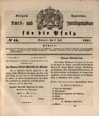 Königlich bayerisches Amts- und Intelligenzblatt für die Pfalz Samstag 3. Juli 1841