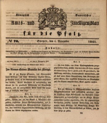 Königlich bayerisches Amts- und Intelligenzblatt für die Pfalz Samstag 6. November 1841