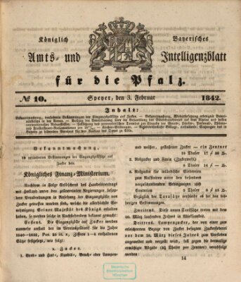 Königlich bayerisches Amts- und Intelligenzblatt für die Pfalz Donnerstag 3. Februar 1842