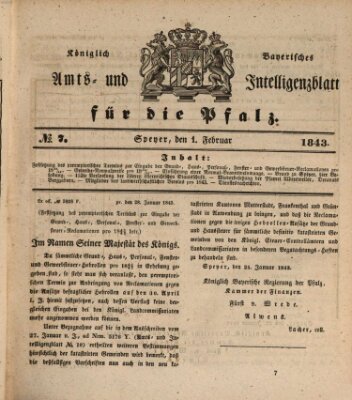 Königlich bayerisches Amts- und Intelligenzblatt für die Pfalz Mittwoch 1. Februar 1843