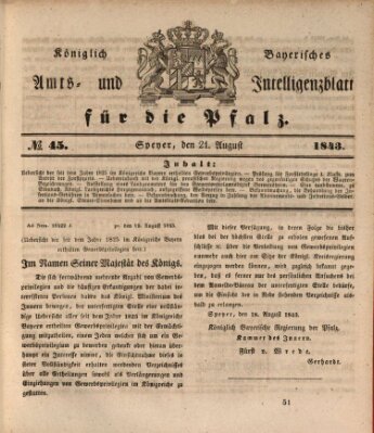 Königlich bayerisches Amts- und Intelligenzblatt für die Pfalz Montag 21. August 1843