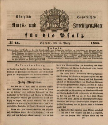 Königlich bayerisches Amts- und Intelligenzblatt für die Pfalz Donnerstag 14. März 1844
