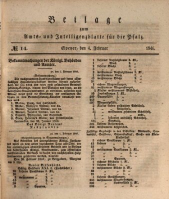 Königlich bayerisches Amts- und Intelligenzblatt für die Pfalz Mittwoch 4. Februar 1846