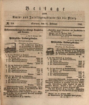 Königlich bayerisches Amts- und Intelligenzblatt für die Pfalz Montag 16. Februar 1846
