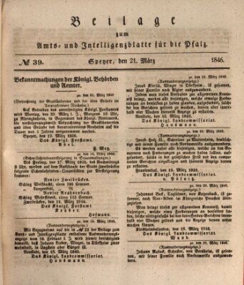 Königlich bayerisches Amts- und Intelligenzblatt für die Pfalz Samstag 21. März 1846
