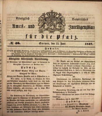 Königlich bayerisches Amts- und Intelligenzblatt für die Pfalz Mittwoch 23. Juni 1847