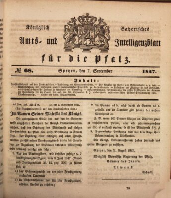 Königlich bayerisches Amts- und Intelligenzblatt für die Pfalz Dienstag 7. September 1847