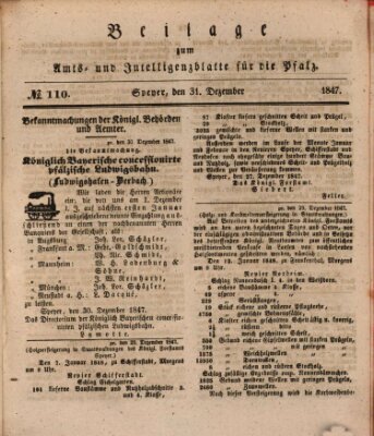Königlich bayerisches Amts- und Intelligenzblatt für die Pfalz Freitag 31. Dezember 1847