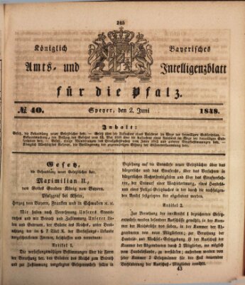 Königlich bayerisches Amts- und Intelligenzblatt für die Pfalz Freitag 2. Juni 1848
