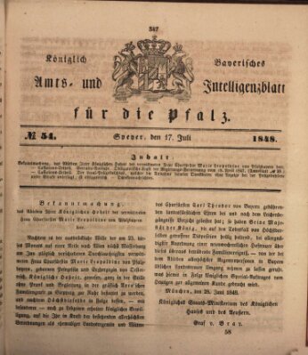 Königlich bayerisches Amts- und Intelligenzblatt für die Pfalz Montag 17. Juli 1848