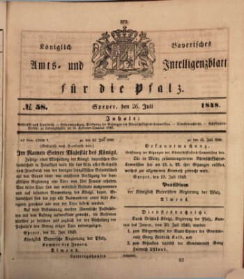 Königlich bayerisches Amts- und Intelligenzblatt für die Pfalz Mittwoch 26. Juli 1848